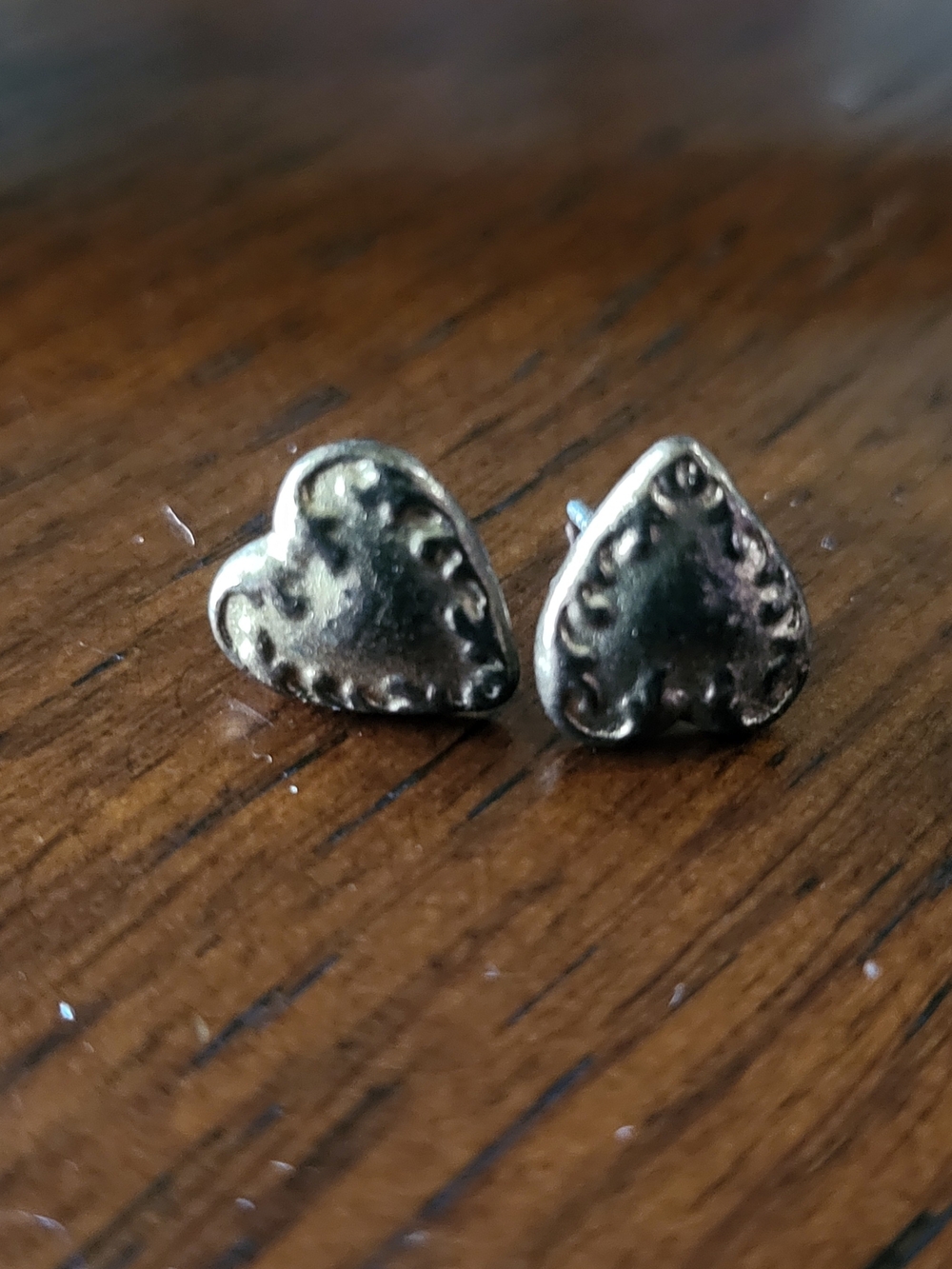Heart Stud Earrings in Antique Silver - Women Jewelry
